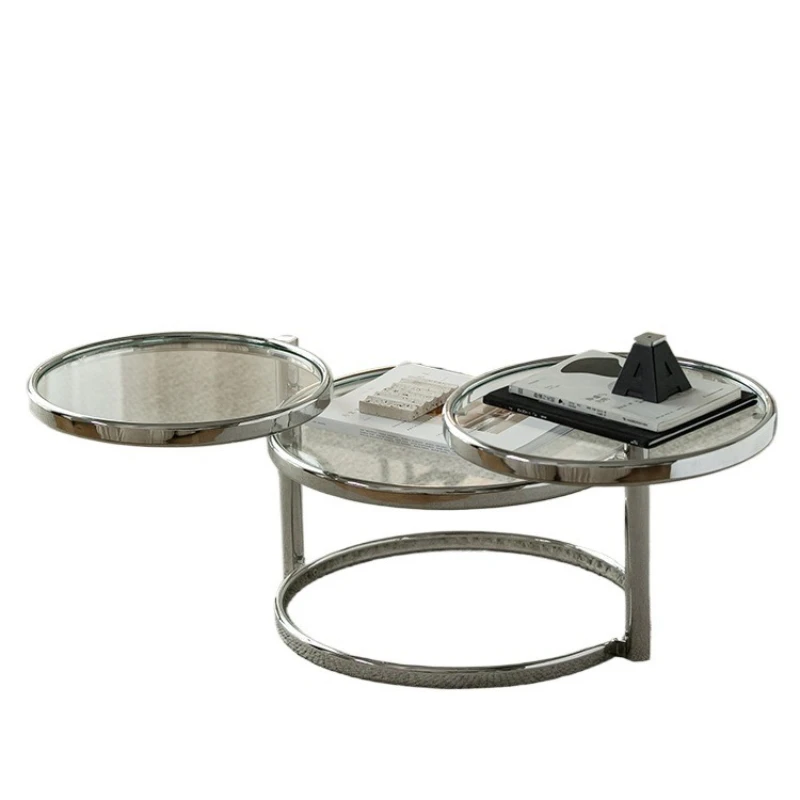 

Creative stainless steel coffee table home living room small apartment Bauhaus rotating glass round coffee table