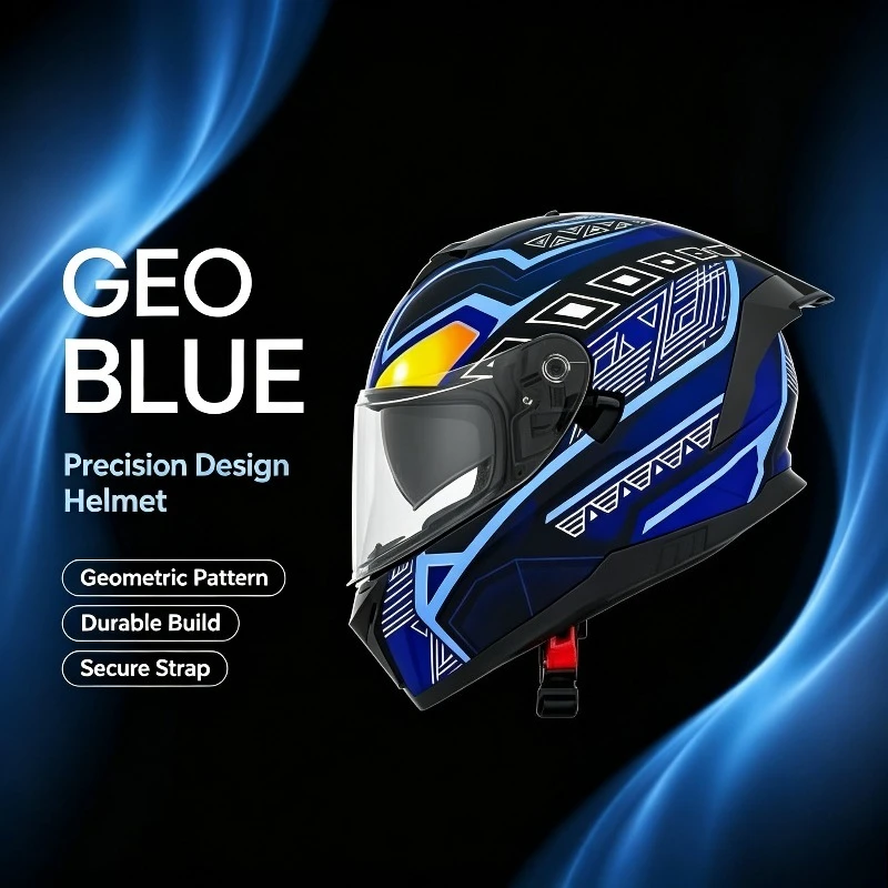 QIKE Night Shield Motorcycle Helmet Night Ride Comfort Liner Clear Visor Open-Face Scooter Helmet MONO BLUE