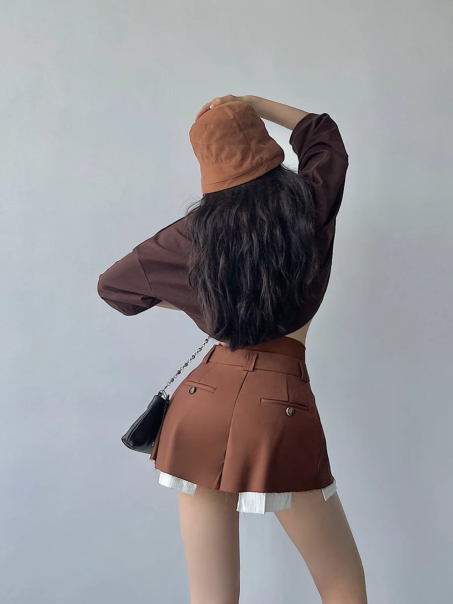 TVVOVVIN High Waist Thin Woolen Frill Skirt A-LINE Fashion Hot Sexy Women Skorts Two Fake Pieces Autumn Skirts J6BM