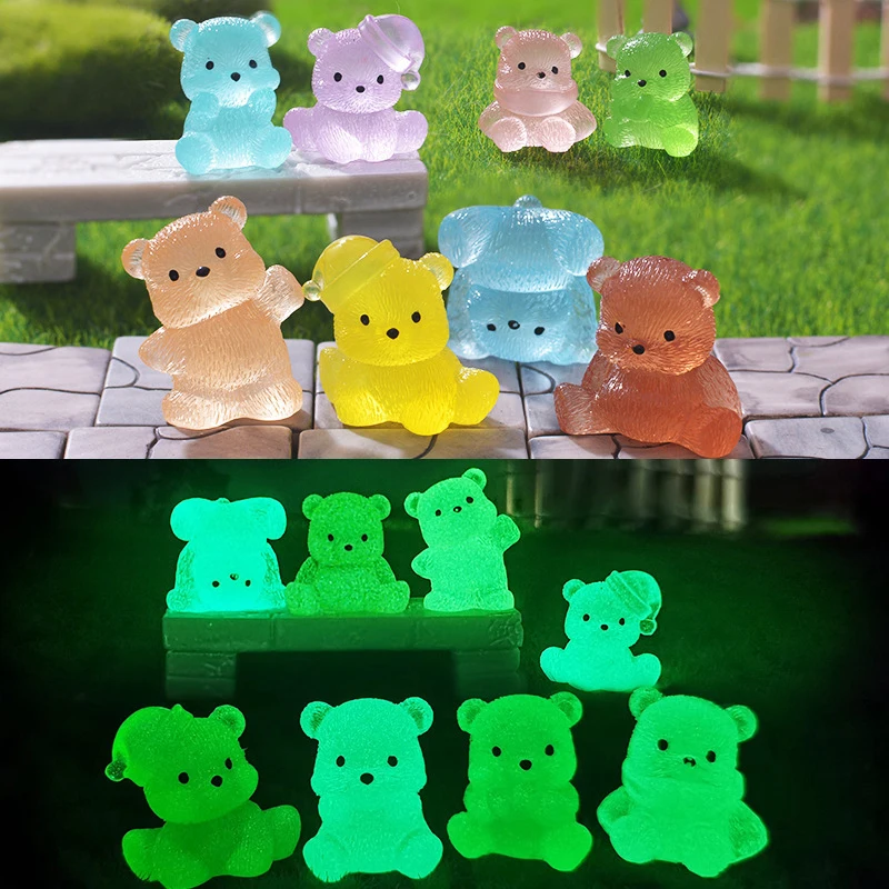 Cute Luminous Little Bear Charms Crafts Desktop Creative Resin Crafts Creative Animal Home Decoration Ornament Accessories