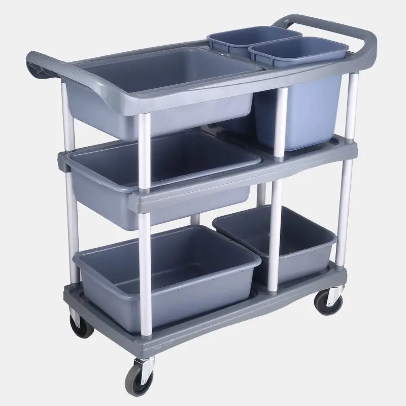 Hotel plastic push dining cart, food delivery cart, multi-functional mobile collection cart, bowl collection,  canteen tableware
