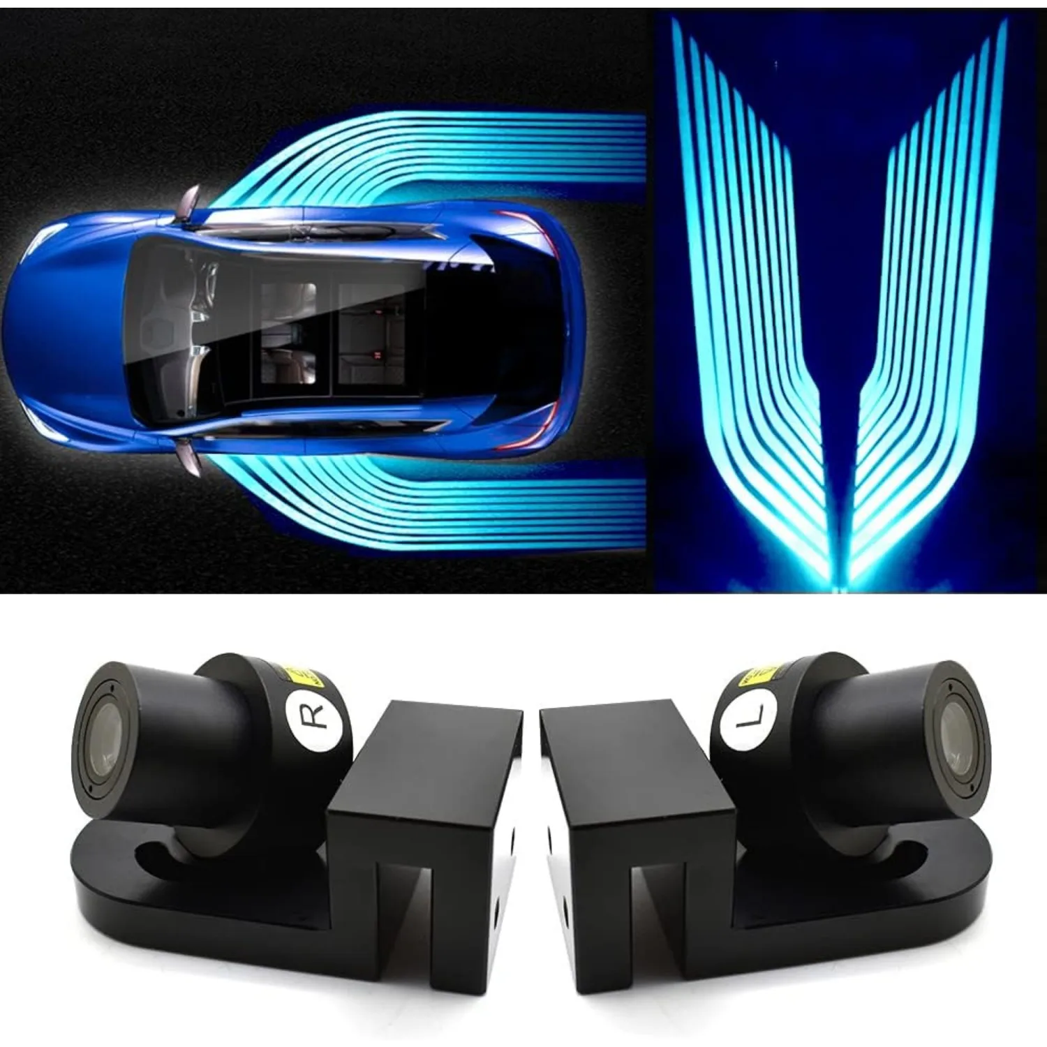 Car Body Projector Lights, HD Angel Wings Door Projector Ghost Shadow Light Kit, LED Welcome Projection Lights-Universal