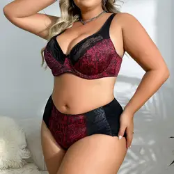 BEAUWEAR Plus Size Underwear Set Thin Panties and Bra Set for Woman Floral Print Lingerie Set