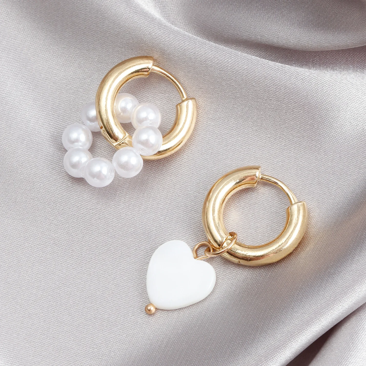 Fashion Jewelry Imitation Pearl Heart Pendant Trendy Dual-use Ear Buckle Earrings