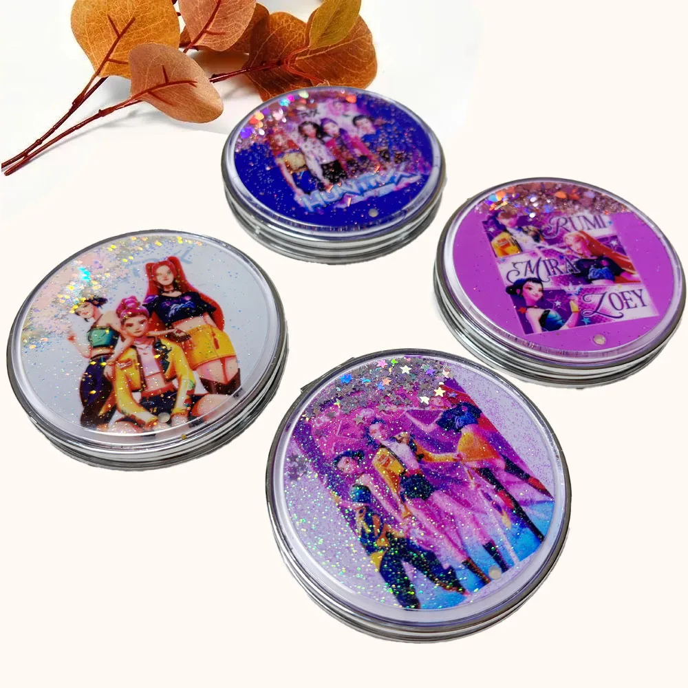 1개입 케이팝 데몬 헌터즈 접이식 메이크업 거울 휴대용 양면 거울 학생 기숙사 데스크탑 소형 선물