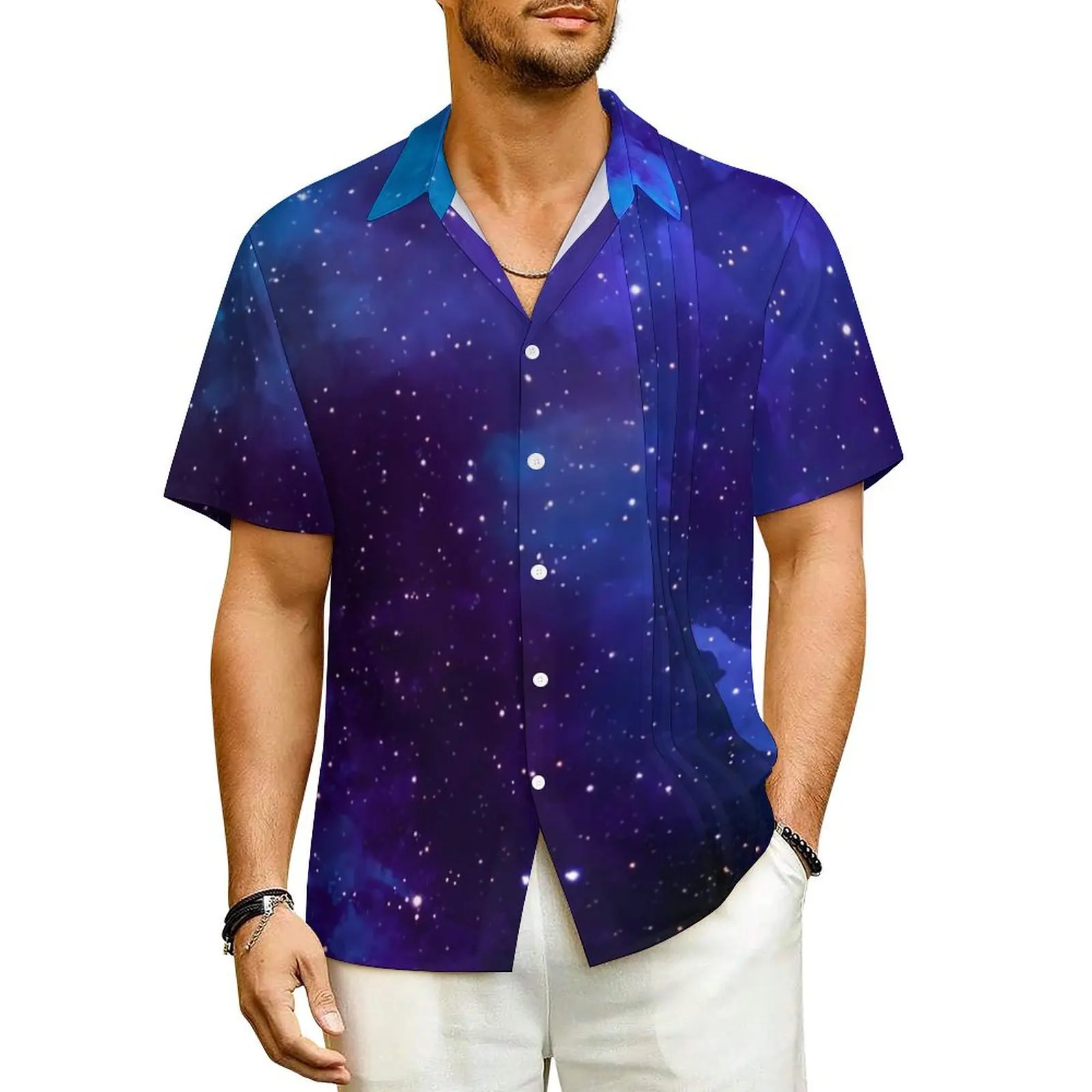 

Рубашка мужская с цветным принтом, гавайская блузка свободного покроя, повседневная с коротким рукавом, для отпуска, синяя, большие размеры 3XL 4XL