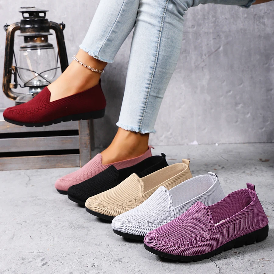 Women's Solid Color Knit Loafers Lightweight Anti Slip Flat Shoes for Casual Wear image 6