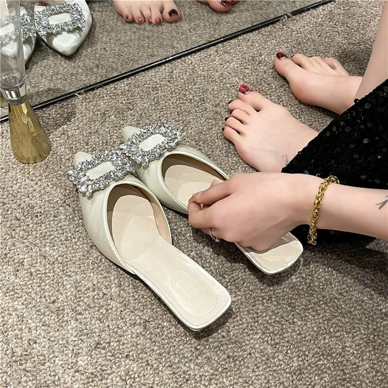 

New Women's Shoes New Mules Women's High Heels Fashion Wedding Pump Women Rhinestone Pointed Toe Sandals Ladies Zapatos Mujer