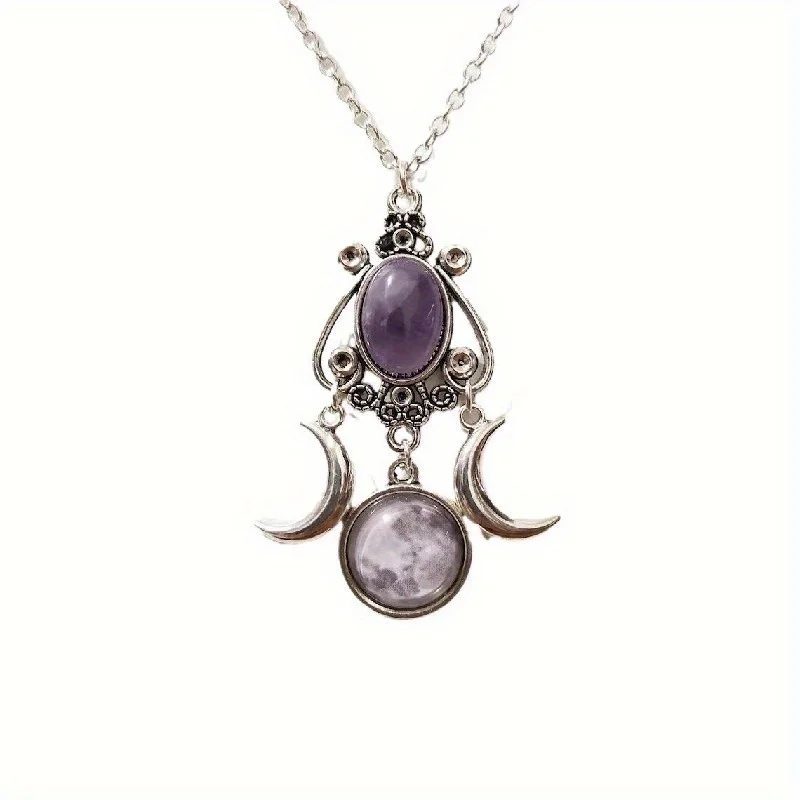 1pc Moon Goddess Necklace Amethyst Jewelry Retro Creative Personality Women's Necklace for Women Vampire Embossed Jewelry