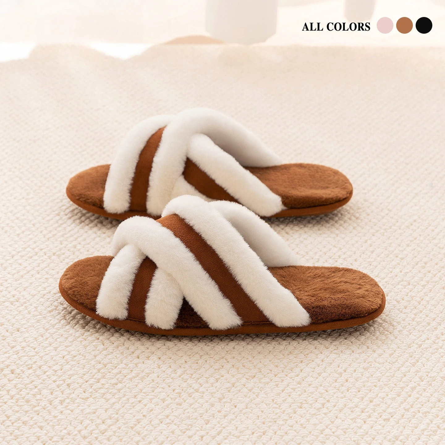 

Stylish Comfortable Warm Ladies Furry Home Slippers Soft Suede and Fleece in Winter Suitable for Outdoor Use Women's Slippers