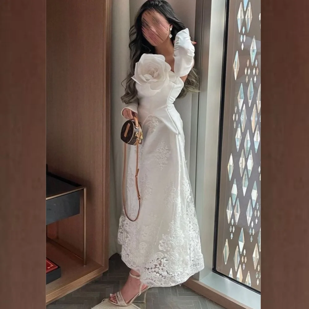 Jiayigong High Quality  Evening Jersey Applique Flower Ruched  A-line Off-the-shoulder Bespoke Occasion Gown Midi Dresses