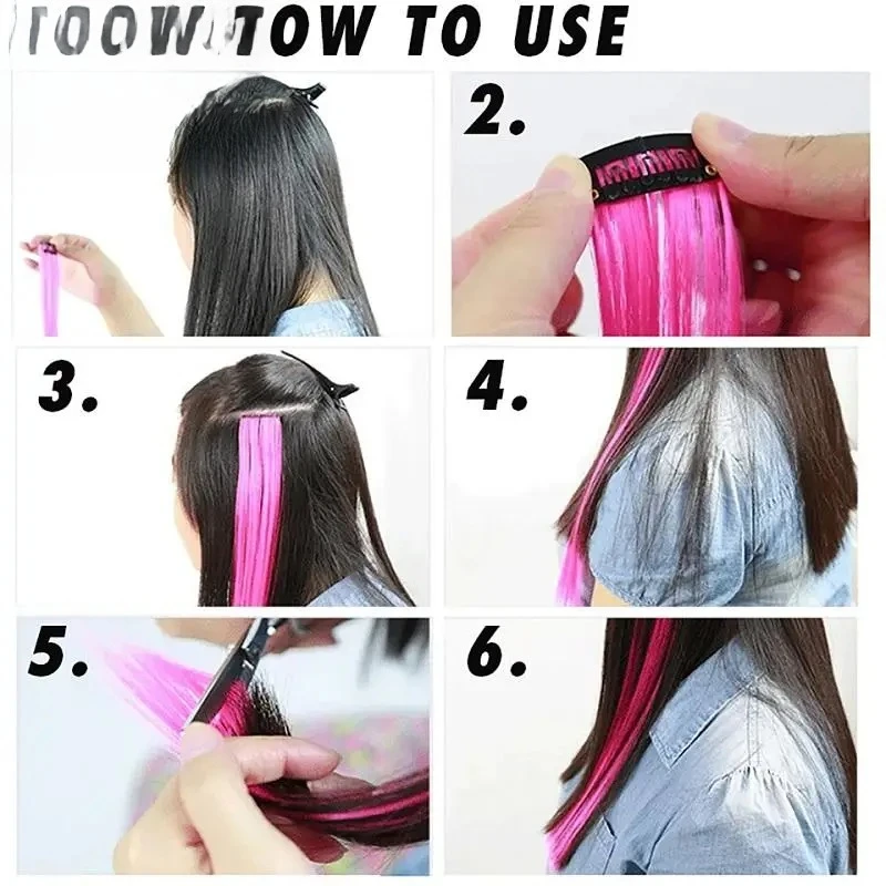 وصلة شعر صناعية طويلة مستقيمة من ويغسين، قطعة شعر ملونة بألوان قوس قزح أرجواني وأحمر وأزرق للنساء #4