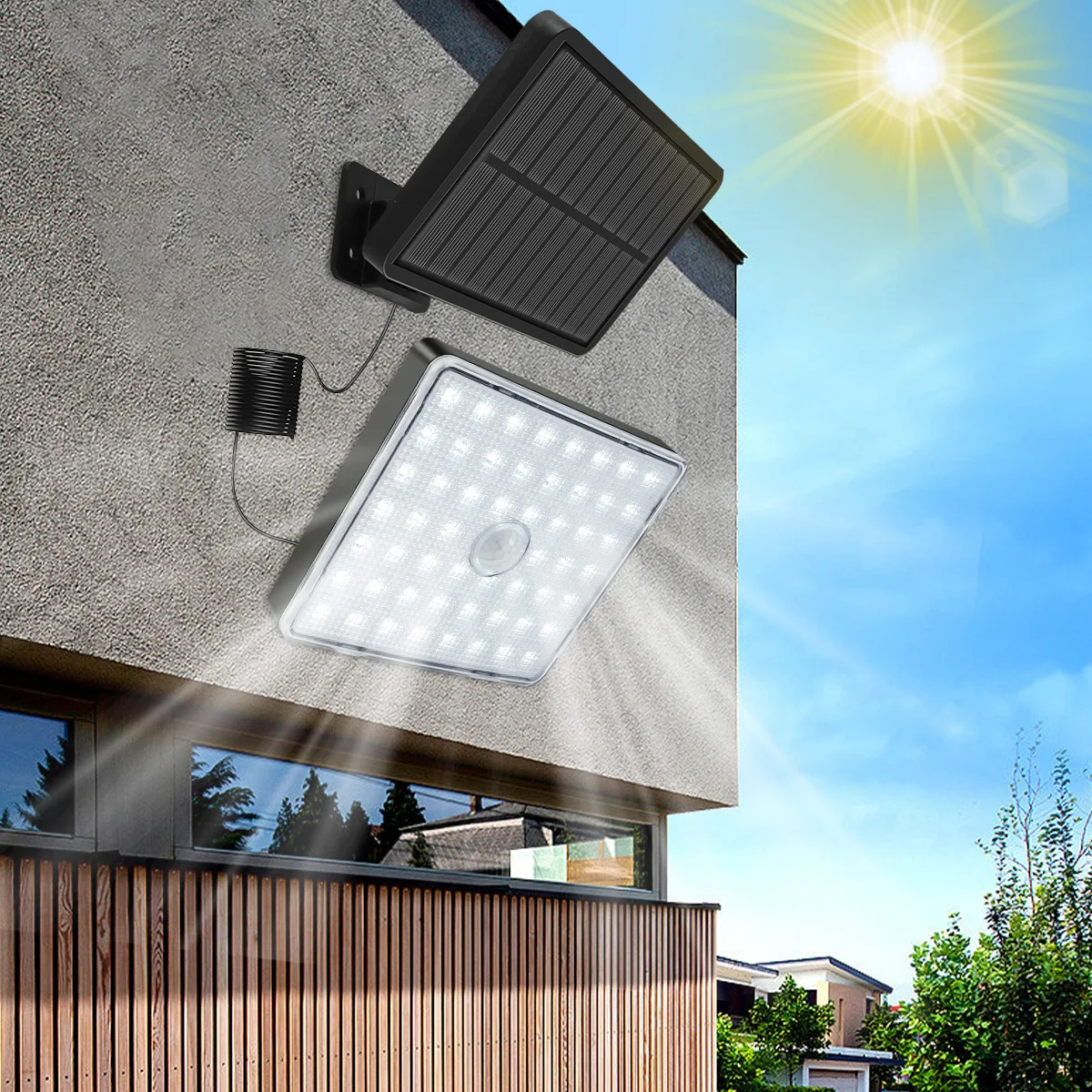 Solar Lights Outside with Motion Detector 3 Modes Lighting Solar Street Security Light Waterproof Garden Wall Lamp