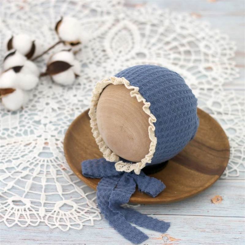 Gorro de nailon con encaje para bebé recién nacido – Sesión foto - imagen 4
