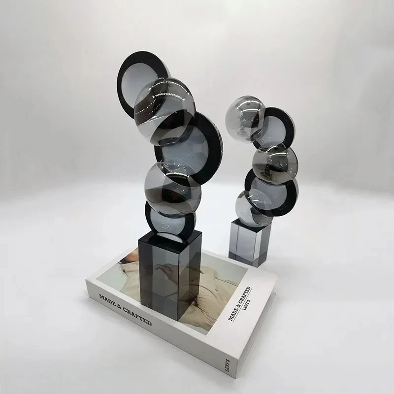 Boules de cristal empilées créatives, Statue géométrique, ornements de bureau, œuvre d'art abstraite, Sculpture, décor esthétique de salle