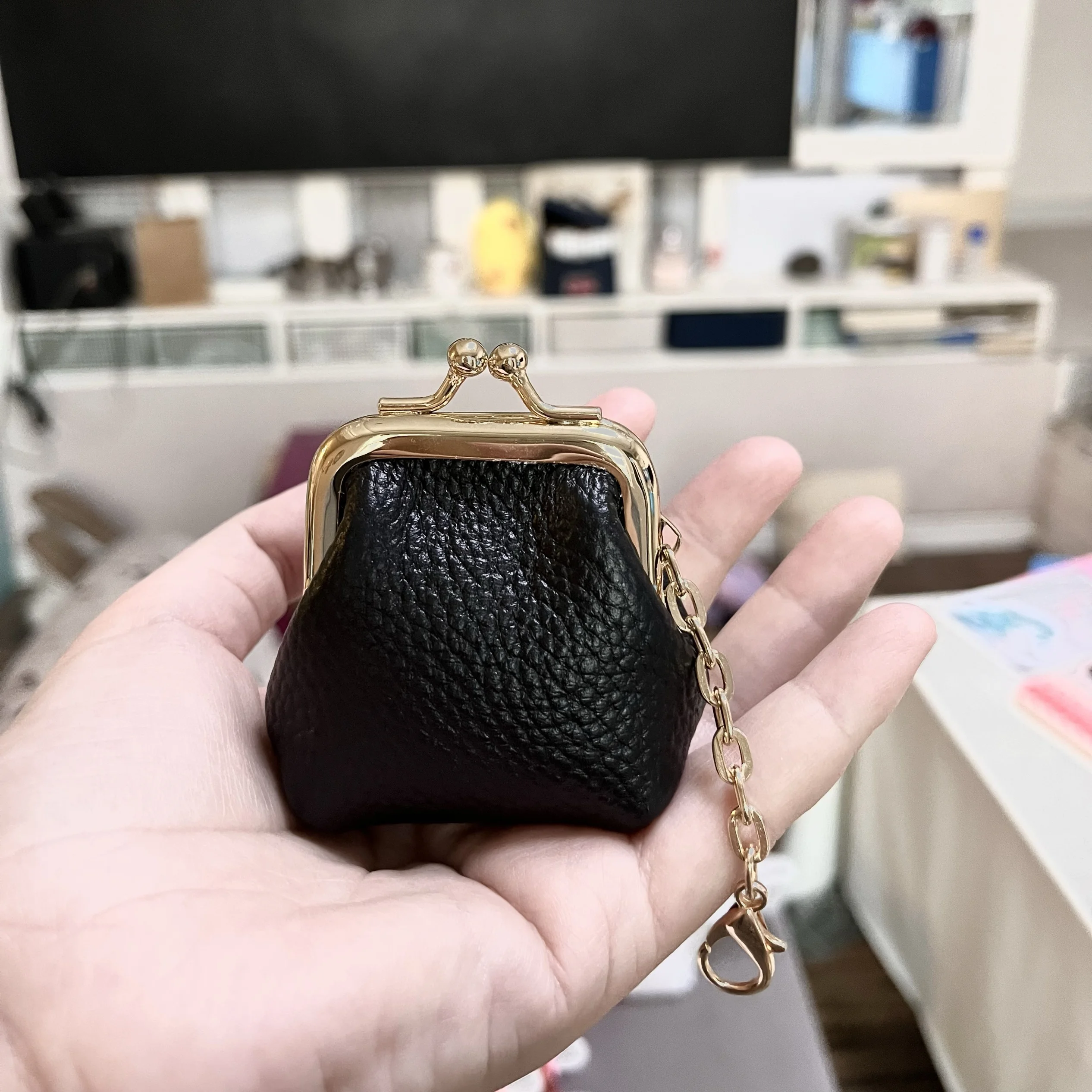 محفظة جلدية عتيقة من طبقة علوية من جلد البقر، حافظة نقود وسلسلة مفاتيح للنساء، حقيبة تخزين متعددة الوظائف للمفاتيح وسماعات الرأس