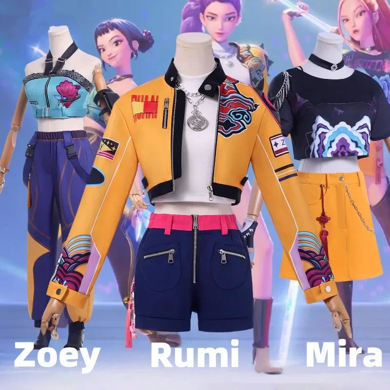 Disfraz de Kpop Demon Hunters Rumi Zoey Mira, disfraz de Kpop Demon Hunters Huntrix Rumi, disfraz de ídolo para mujer de talla grande para Halloween