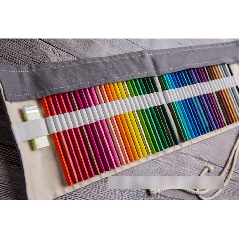 Large Capacity Dark Grey Canvas Pencil Roll Wrap 36 Slots Portable Pencil Storage Organizer Pen Holder for Sketching Drawing