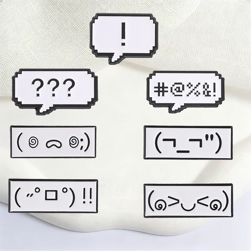 Retro Pixel Speech Bubble Enamel Pins Cute Cartoon Kaomoji Emoticon Brooches Fashion Lapel Badge Backpack Clothes Jewelry Gift