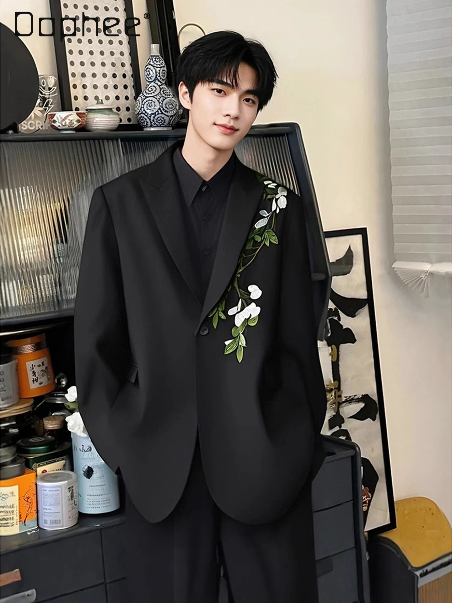 

2025 Spring and Autumn New Style New Chinese Style Camellia Embroidery Blazer Engagement Outfit High-end Black Blazer Suit