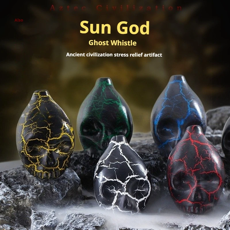 

Handmade Aztec Skull Death Whistle Ocarina Screaming Sound Halloween Horror Novelty Toy for Party