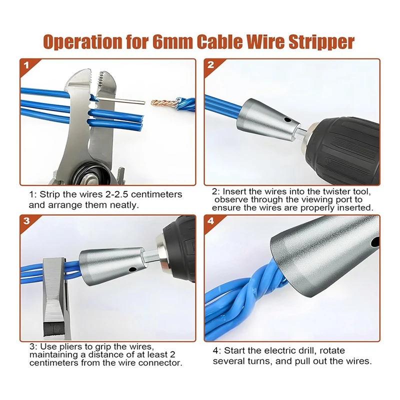 Wire Twisting Tool 3 Way/ 5 Way Wire Stripping Tool And 6Mm Hex Shank Cable Twister Tool, For Power Drill Drivers