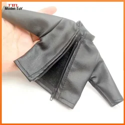 1/6 Scale Male Soldier Black Leather Jacket with Zipper Model for 12in Action Figure Accessory Toys