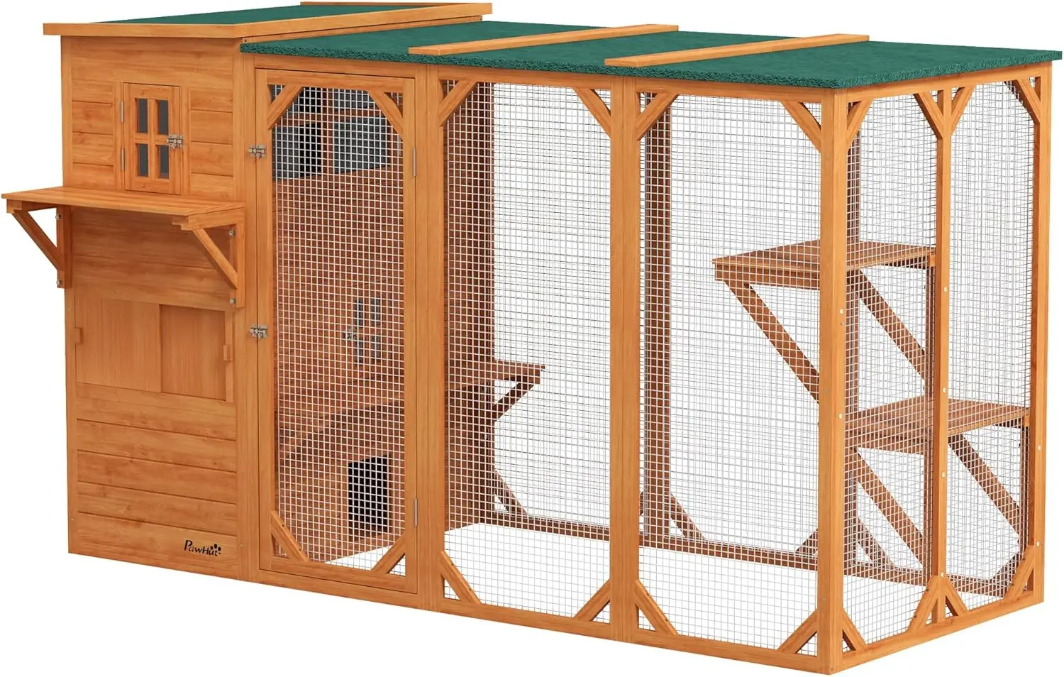 Catio Outdoor Cat Enclosure, Large Wood Kitten Cat House Enclosure with 3-Level Design, Weatherproof Roof