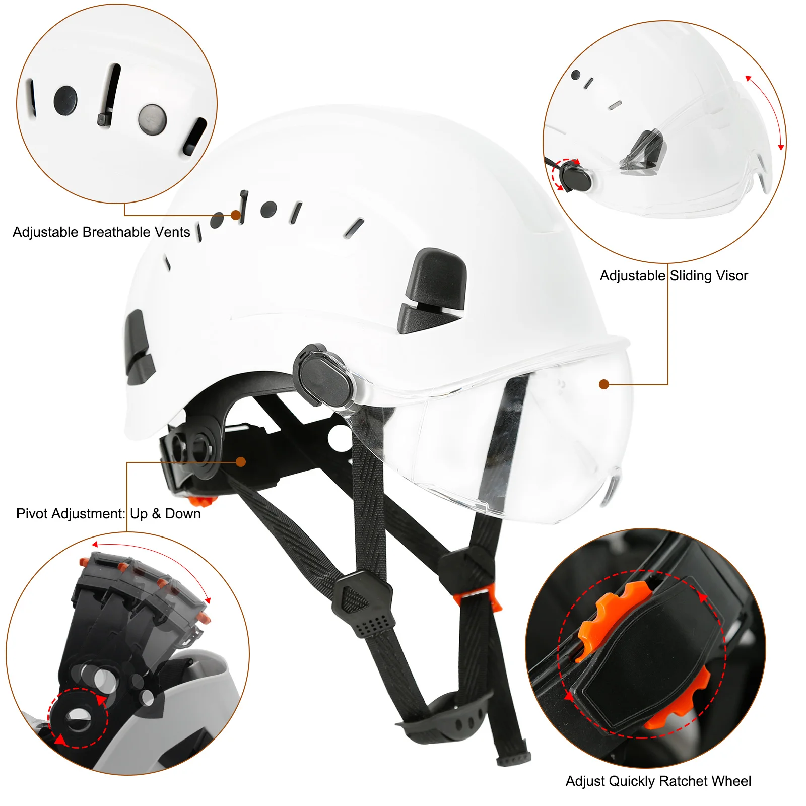 CE EN397 & ANSI Z89 Certified Adjustable Construction Helmet Hot Sale ABS Climbing Hard Hat Work Rescue Breathable Safety Helmet