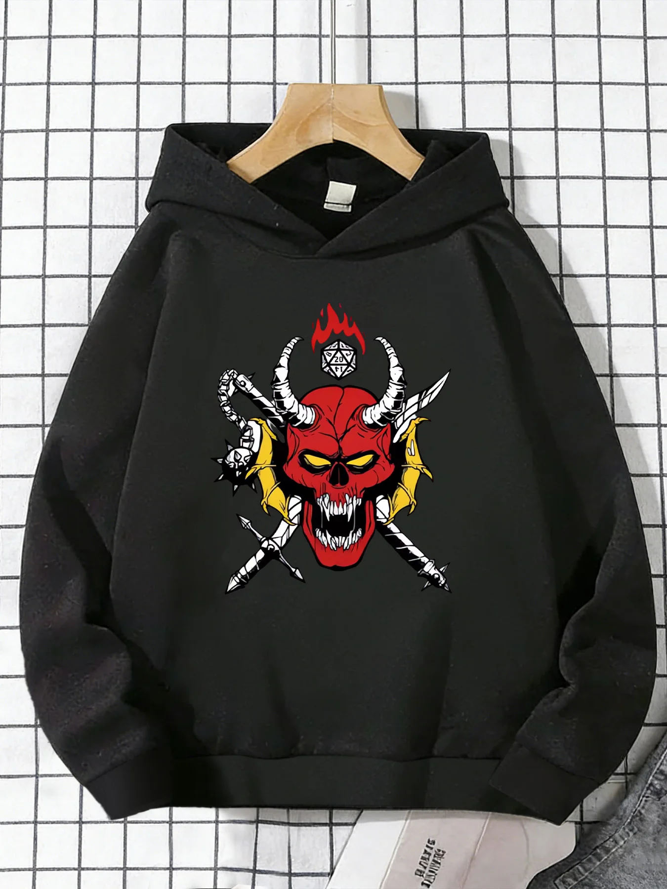 

Dark Demon Skull Print Fantasy Weapon Element Cool Children's Black Hooded Sweatshirt