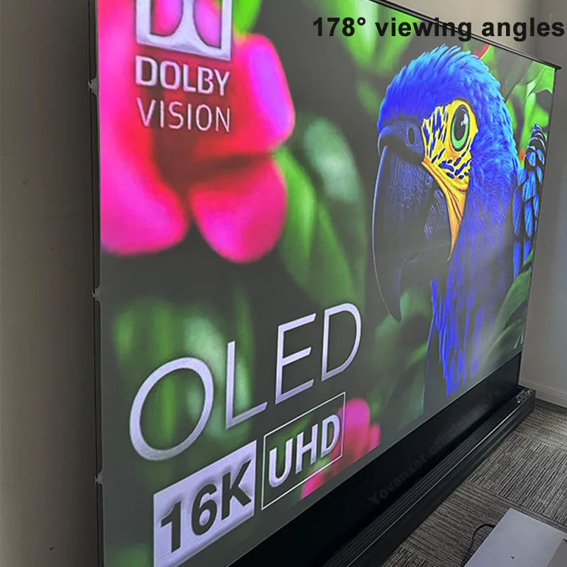 2025 New 120 inch ALR Rejecting Motorized Electric Tab Tension Floor Rising Projector Screen Square Shell  for UST Projector