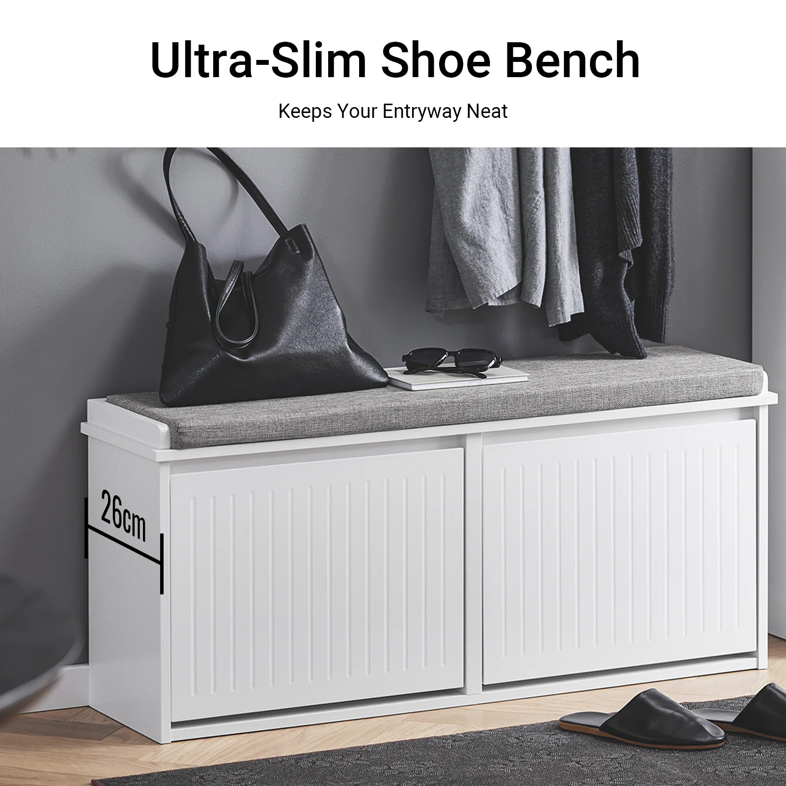 SoBuy FSR98-XL Schuhkipper Schuhschrank mit 2 Klappen Schuhbank mit Sitzkissen Schuhkommode Sitzbank BHT ca. 100x46x26cm – Detail 6