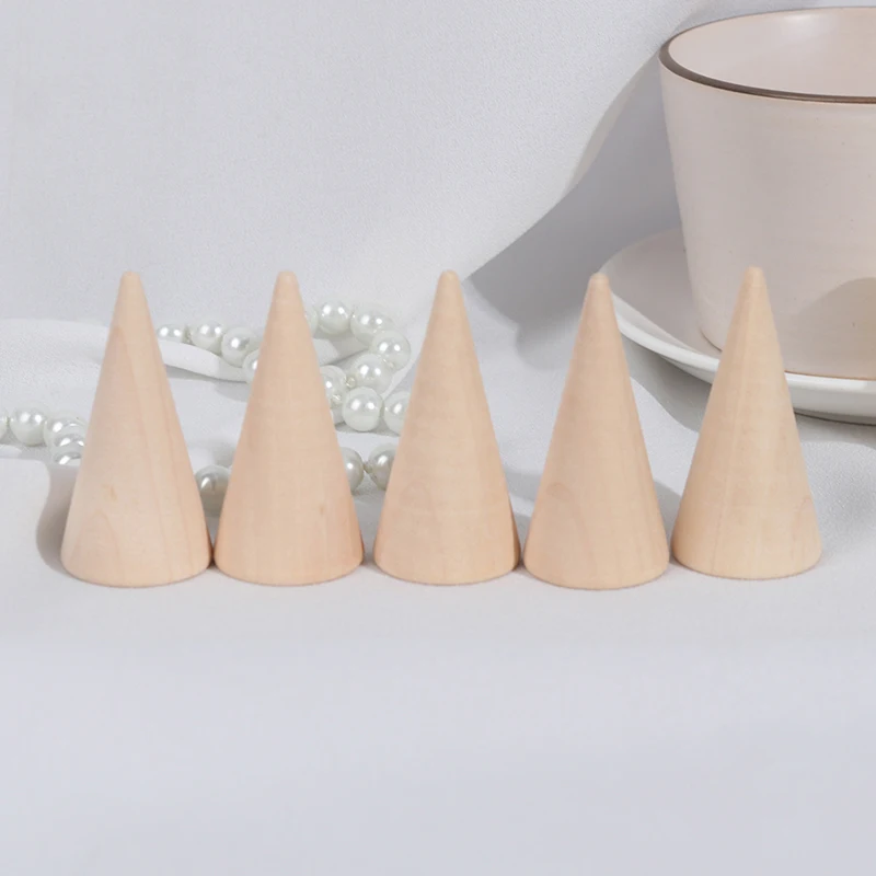 Vintage Natural Wood Finger Ring Holder Display Stand Organizer Storage Rack