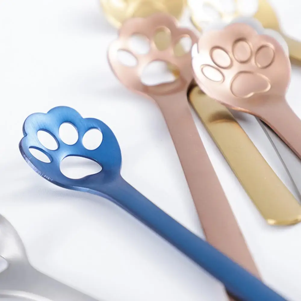 Tea Spoon Long Handle Cat Paw Claw Coffee Spoon Stainless Steel Ice Cream Dessert Spoon Kitchen Milk Mixing Spoon Tableware