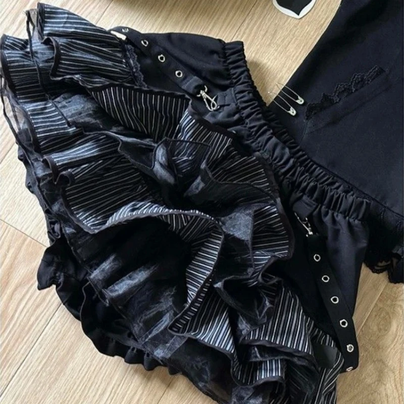 

Harajuku 2025 Skirts Women Y2k Aesthetic High Waist New Stripe Punk Grunge Cake Mini Streetwear Lace Vintage Kawaii hdsuuij2
