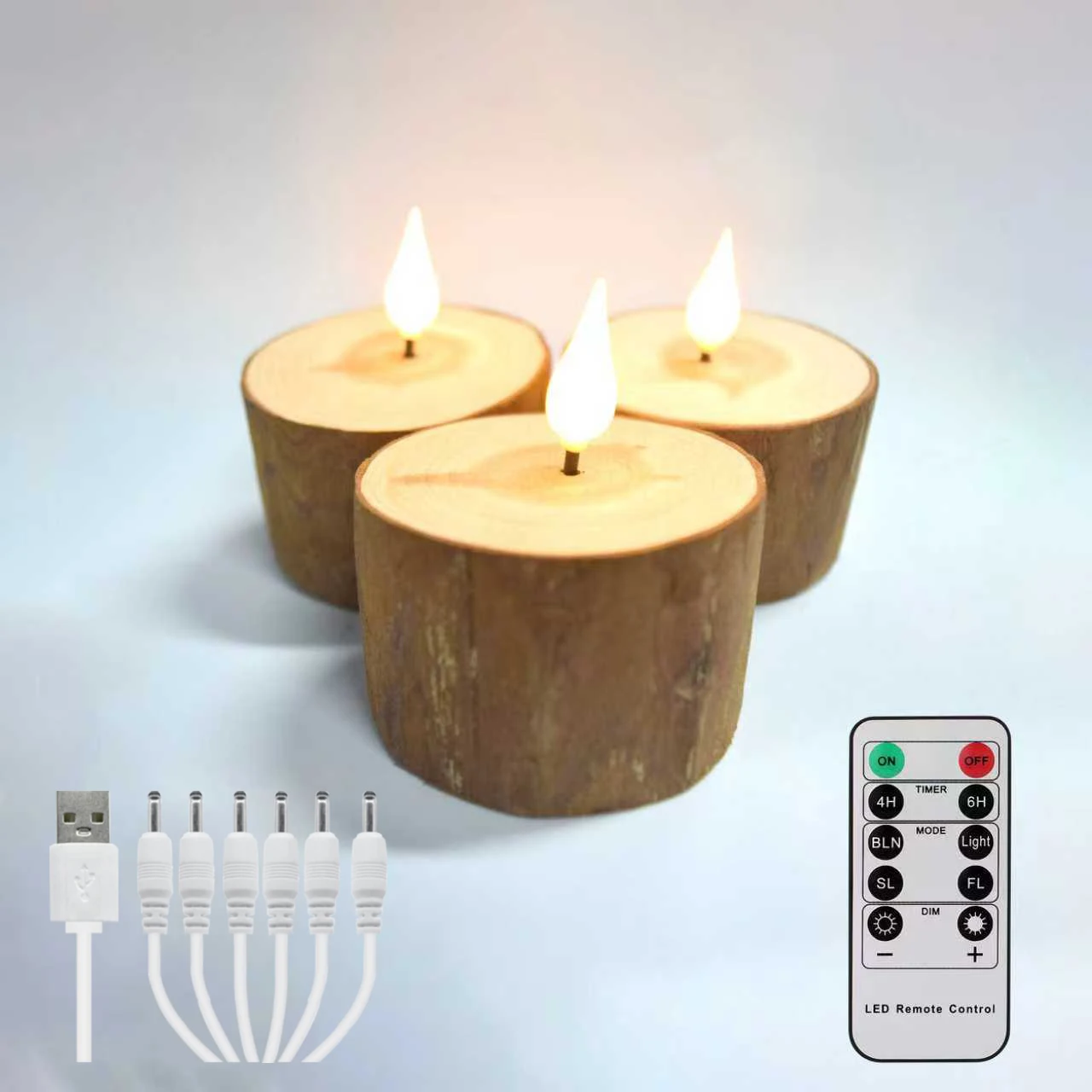 شموع FPOO LED مع شمعة خشبية عن بعد قابلة لإعادة الشحن وامضة عديمة اللهب لتزيين عطلة الزفاف المنزلية