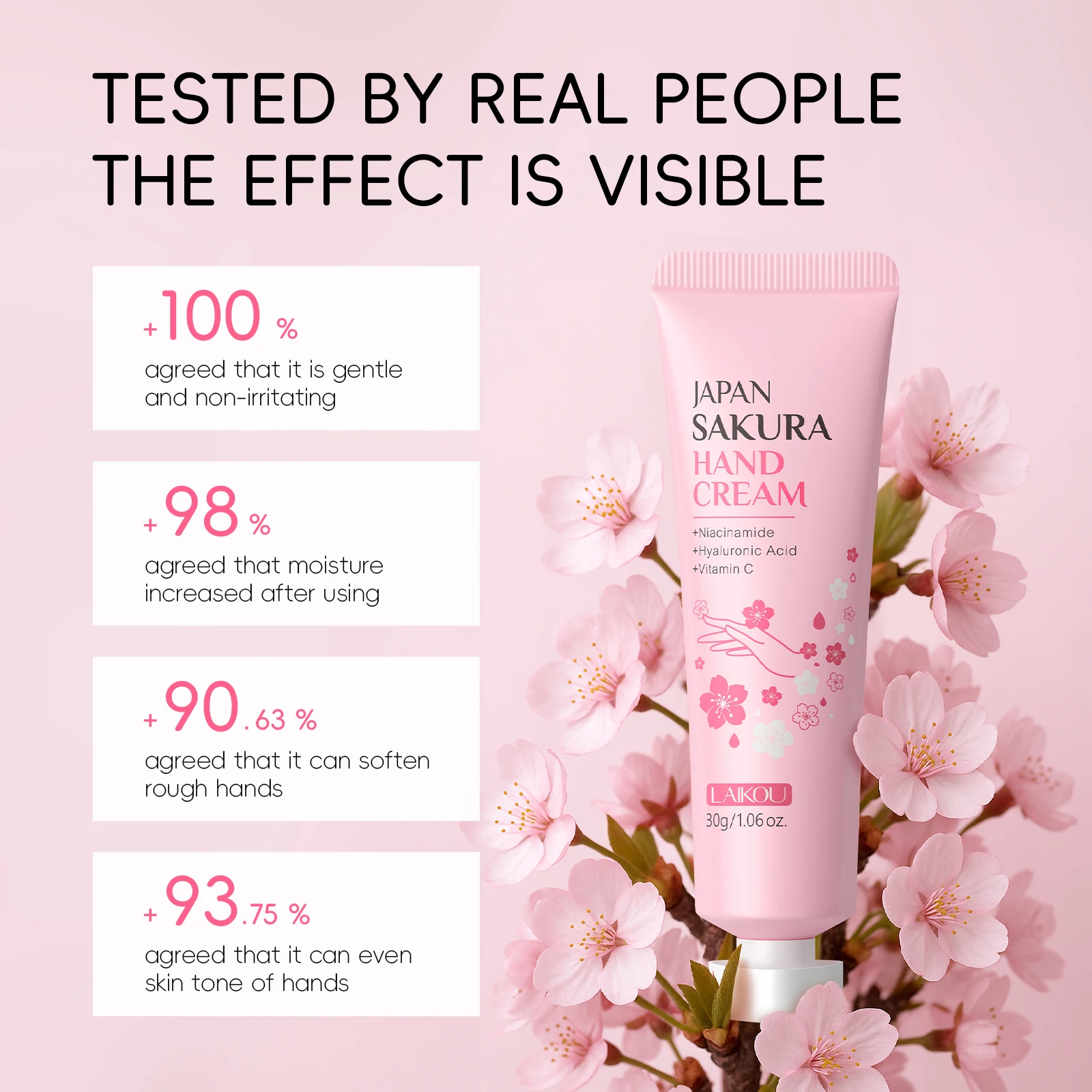 LAIKOU Japan Sakura Hand Cream Hydrating Hand Moisturizer Smoothing Radiant Treatment Refreshing Scent Hand Balm