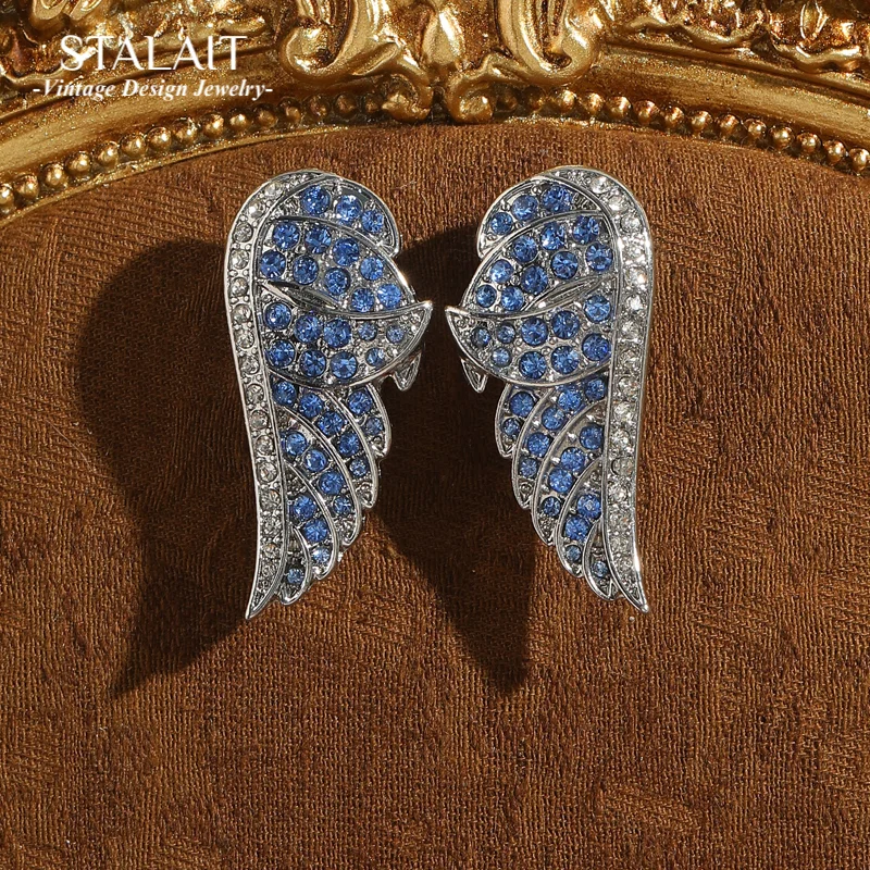 

Vintage Blue Earrings Angel Wing Accessories Silver Color Luxury Designer Dangle Brand Jewelry Wedding Bridal New 2025 Trends