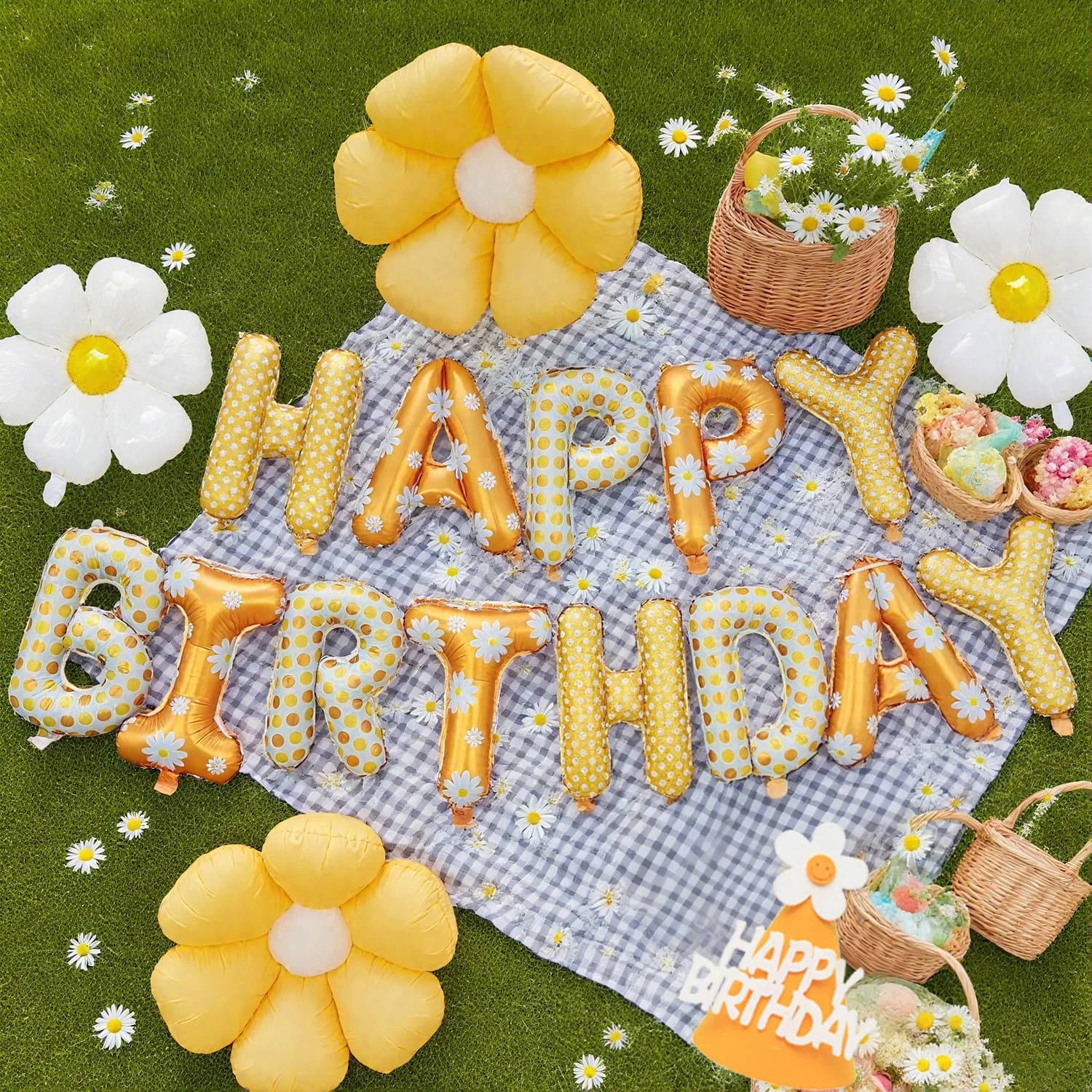 بالون زهور الأقحوان لعيد الميلاد السعيد، بالون من رقائق الألومنيوم مع قبعة عيد الميلاد، لوازم تزيين حفلات أعياد الميلاد