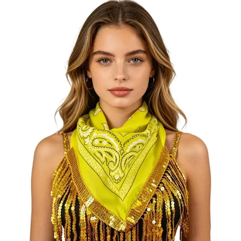 31BF Square Neck Scarf With Light-Catching Fringe for Party Styling Looks