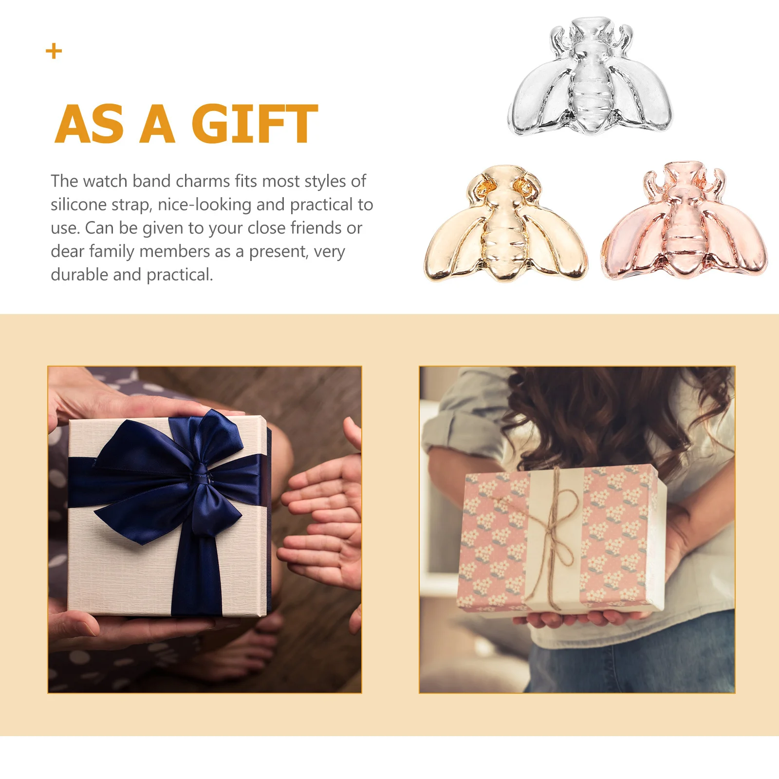 3pcs Bee Shape Buckle for Watchband Charms Zinc Alloy Decorative Watch Strap buckle Fits Most Styles Long