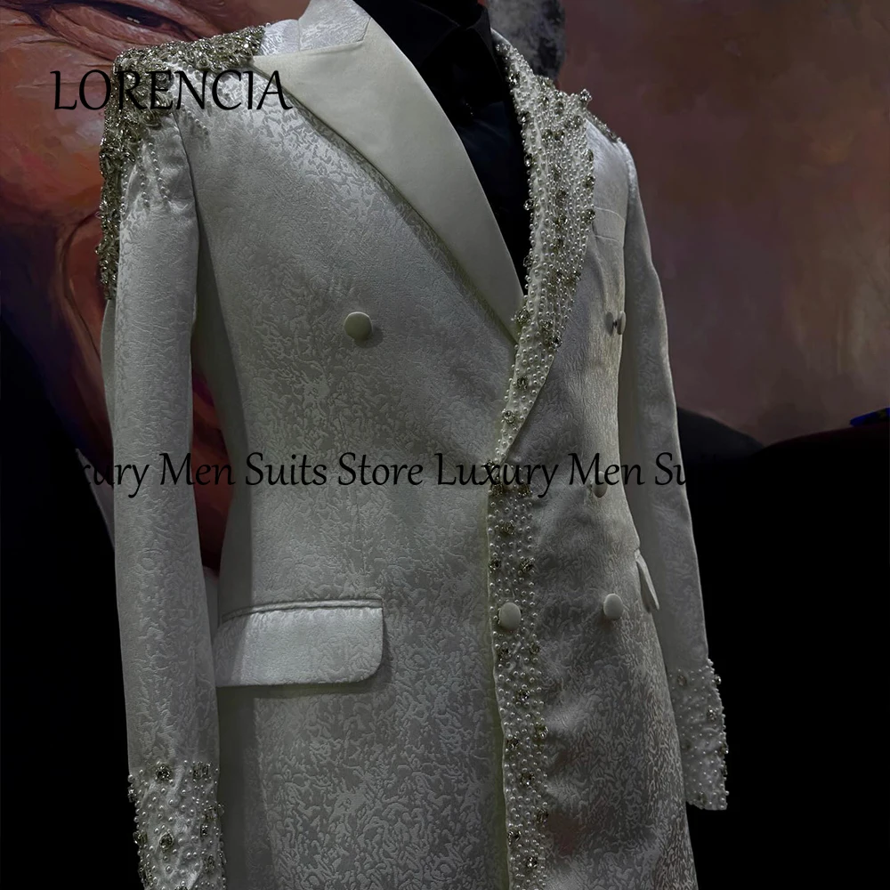 

Exquisite Jacquard Male Suits 2 Pieces Beading Wedding Tuxedos Groom Outfit Customized Men Clothing Blazer Pants fatos de homem