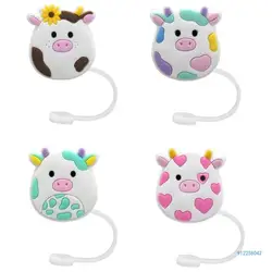 4 Pcs Reusable Silicone Straw Covers Cap  Cartoon Cow Straw Toppers DustProof Drinking Straw Tip Lids for Drop shipping