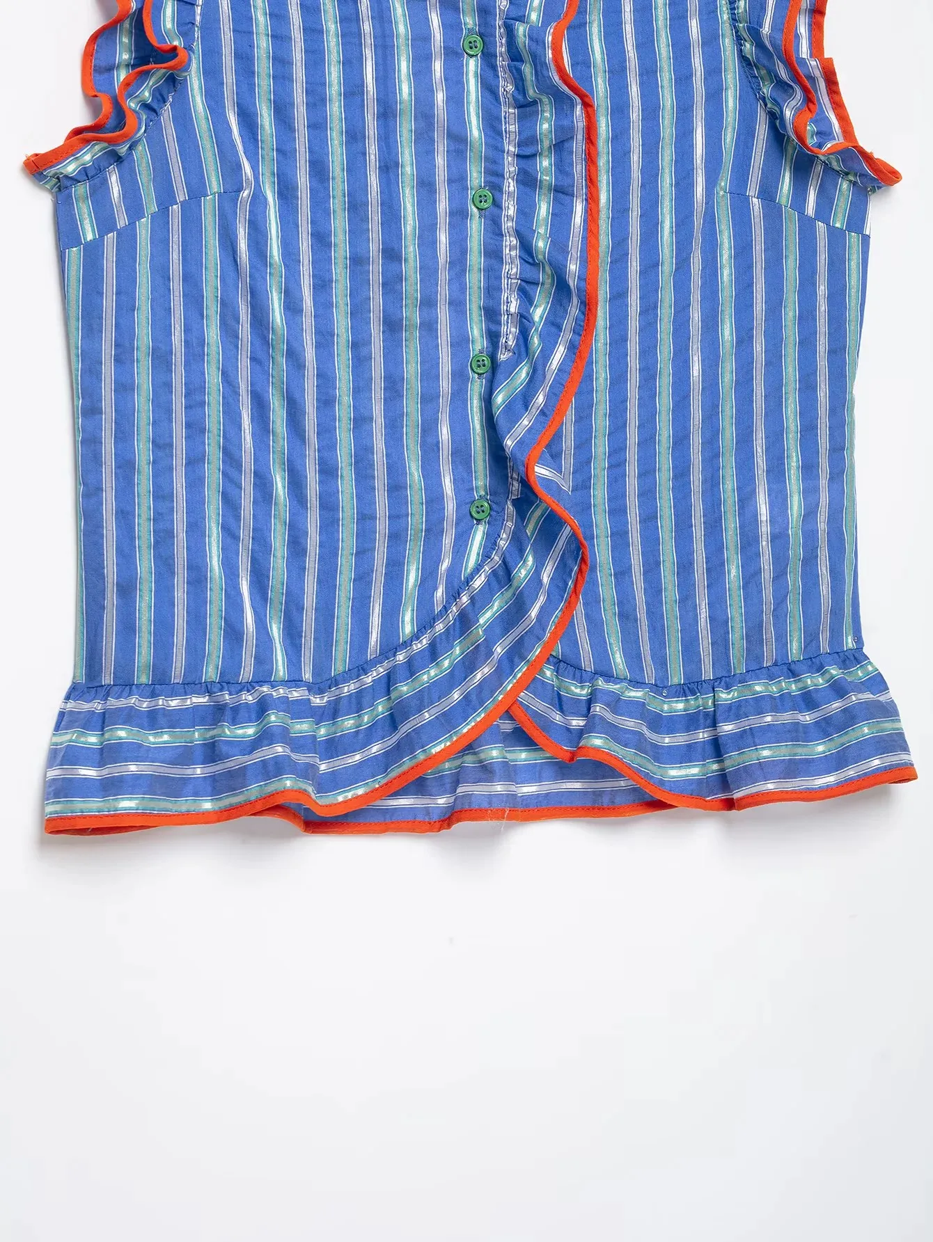 Damen Gestreifte Ärmellose Rüschenbluse mit Stehkragen und Einreihiger Knopfleiste, Neues Street-Casual Damen-Tanktop – Detail 4
