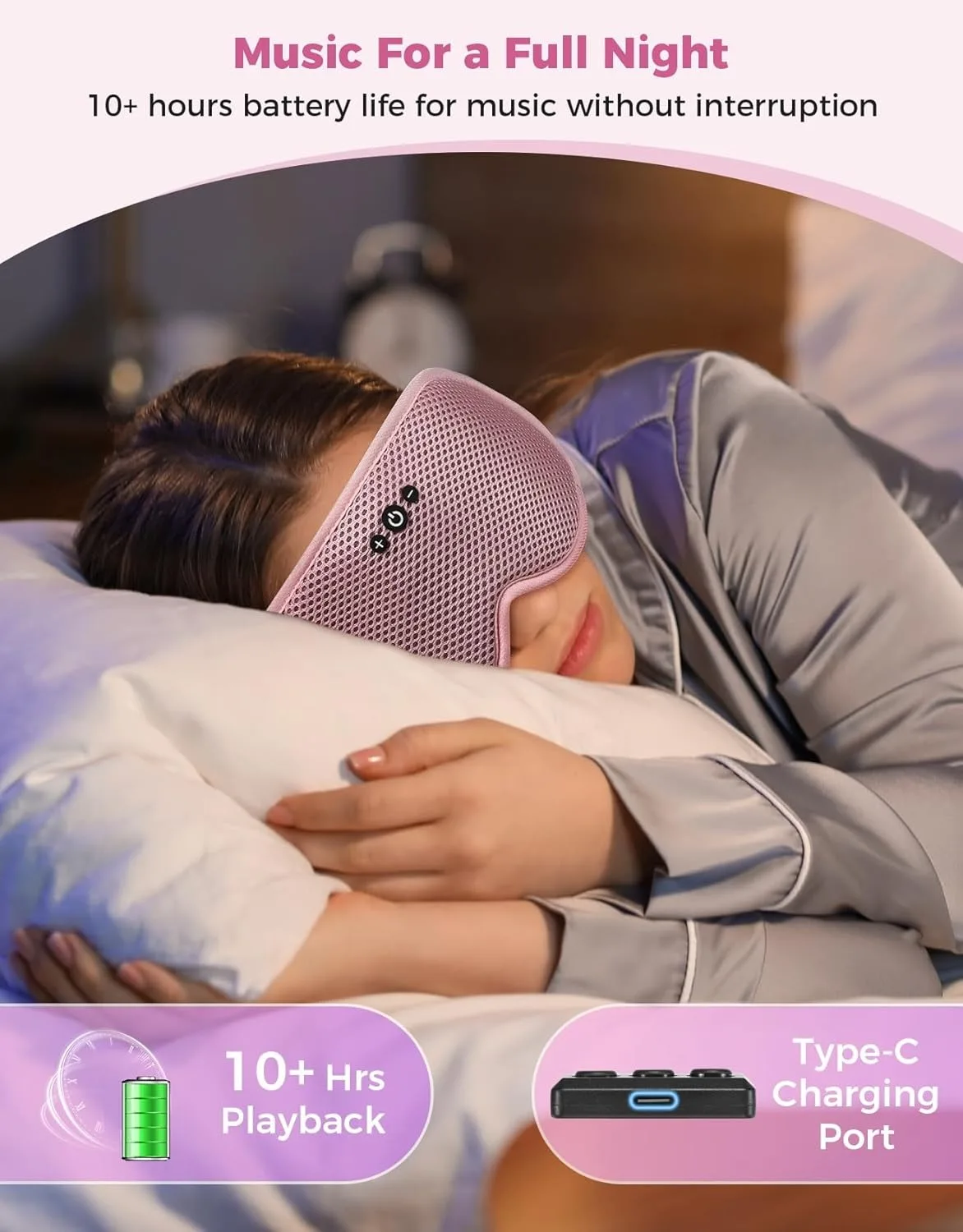 3D Bluetooth Sleeping Mask Headphones Eye Mask Comfortable Wireless Music Call Sleep Mask Noise Reduction Sleeping Adjustable view 5