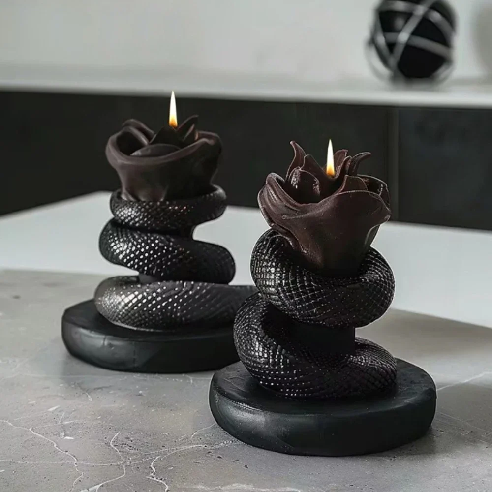 Rilievo fiore simulazione stampi per candele a serpentina testa di rosa serpente gesso stampi in Silicone pianta animale Halloween Party Resin Decor