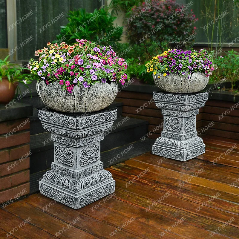 Flowerpot Base Bonsai Stand Outdoor Courtyard Decoration Garden Doorway Flower Bed Stone Drum Gate Pier Decoration