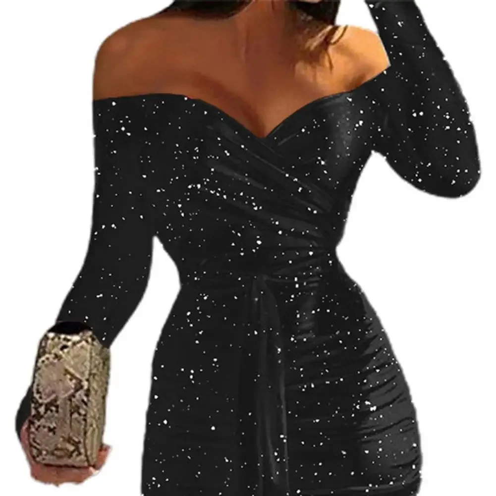 Sexy Dresses For Women Elegant Long Sleeve Bodycon Dress Women Autumn Off Shoulder Lace Up Red Party Dress Casual Clubwear