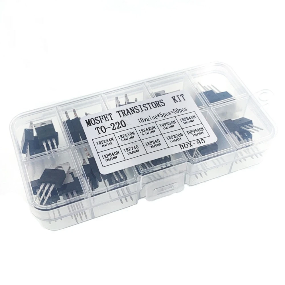 

50PCS TO-220 MOSFET Kit 10 Values IRFZ44N IRF540N IRF3205 IRF640N Power Transistor Assortment