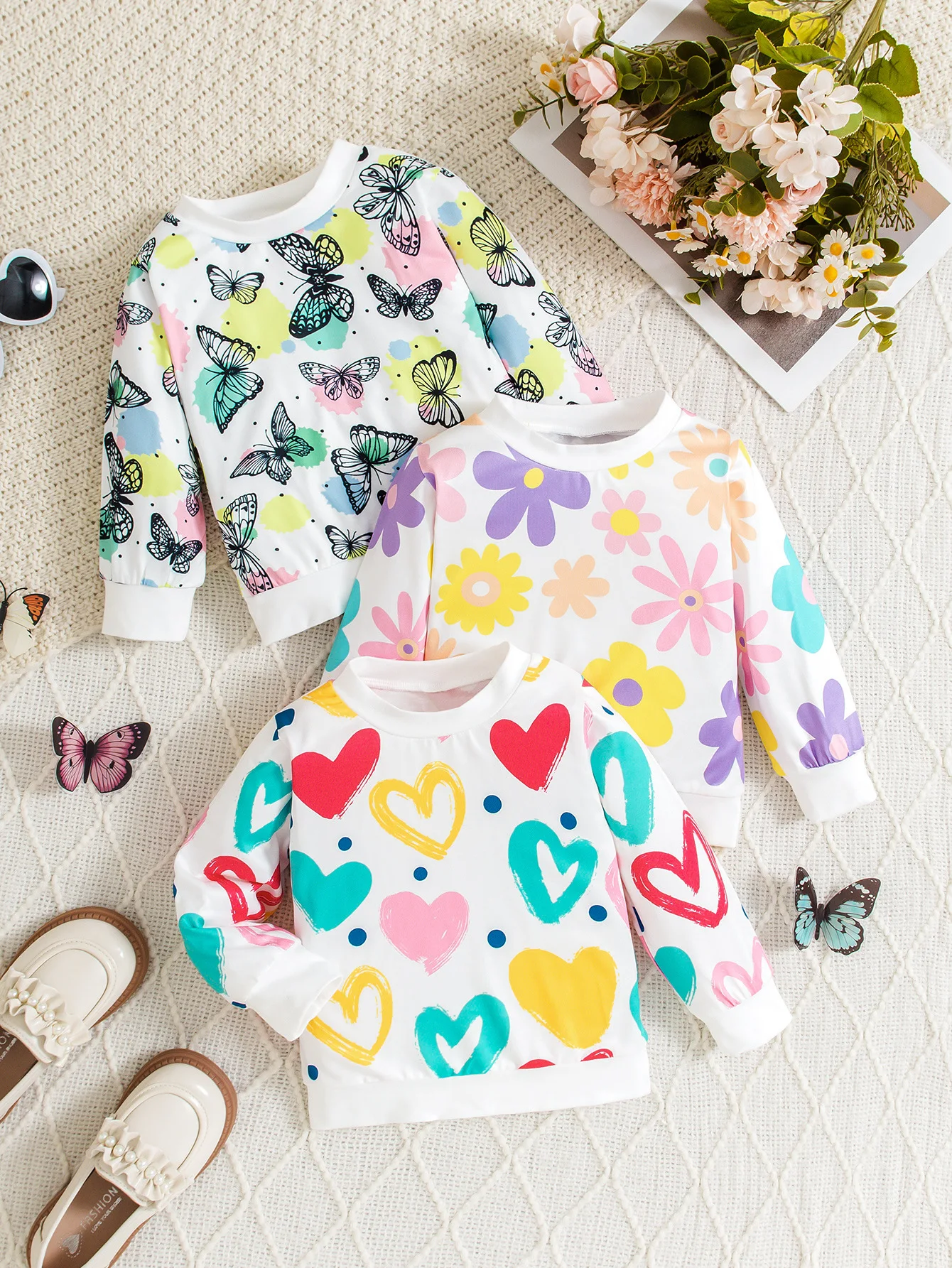 2024 New Arrivals Spring Autumn Children Long Sleeve Print Butterfly Multi Casual Cute Child Clothes Overcoat 0-3T